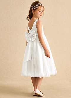 Azazie Firefly Flower Girl Dresses Ivory A-Line Bow Matte Satin Dress image3