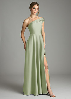 Azazie Melanie Jurken voor bruidsmeisjes Jurk van Stretch Satijn met A-Lijn Off the Shoulder Stoffige Salie image5