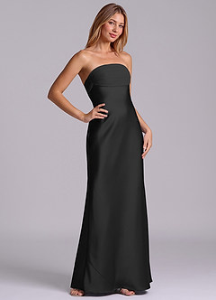 Azazie Ailanie Brudtärnklänningar Klä av Tubklänning i Stretch Satin Axelbandslös Svart image5