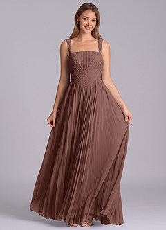 Azazie Mina 신부 들러리 드레스 A라인 주름진 쉬폰 바닥 길이 드레스 image4