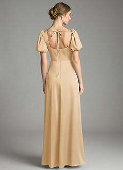 Azazie Fyona Bridesmaid Dresses Gold A-Line Pleated Stretch Satin Dress image7