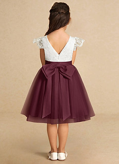 Azazie Vetty Flower Girl Dresses Ivory Cabernet A-Line Lace Tulle Dress image7