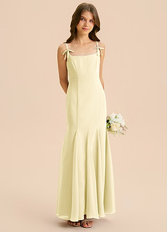 Azazie Evey Junior Abito Sirena in Chiffon Plissettato Sorbetto Al Limone image4