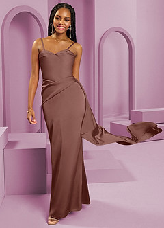 Barbie ♥ Azazie Bridesmaid Dresses Espresso Sheath Strapless Stretch Satin Convertible Dress image3