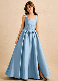 Azazie Enid Girls Formal Flower Girl Dresses Powder Blue A-Line Beaded Stretch Satin Dress image1