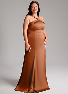 Azazie Rue Bridesmaid Dresses Copper A-Line Pleated Stretch Satin Dress image12