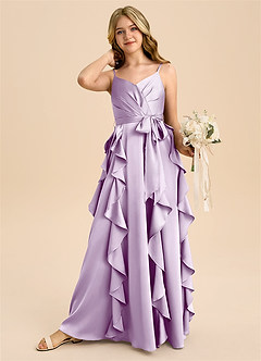 Azazie Peyton Junior Klä av A-Line i Stretch Satin Plisserad image3