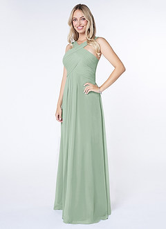 Azazie Kaleigh Bridesmaid Dresses Agave A-Line Pleated Chiffon Dress image3
