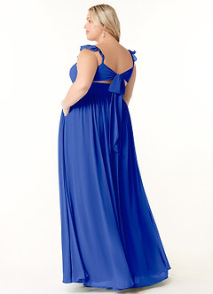 Azazie Metz Abiti da Damigella Abito A-Line in Chiffon Increspato con Scollo a Cuore Blu Reale image10