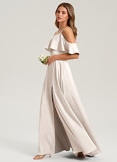 Azazie Jean Bridesmaid Dresses White Alabaster A-Line Off the Shoulder Stretch Satin Dress image5