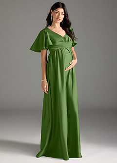 Azazie Verna Venta final Vestido Línea A Drapeado Hasta el suelo Satén Elástico image5