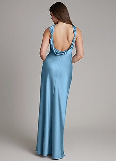 Azazie Dimitra Bridesmaid Dresses Steel Blue Sheath Pleated Stretch Satin Dress image7