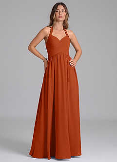 Azazie Darlyn At-home Try On Dresses Dusty Blue A-Line Pleated Chiffon Dress image4