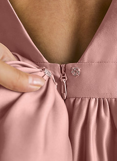 Azazie Mimia Flower Girl Dresses Rose Gold A-Line Bow Matte Satin Dress image5