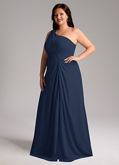 Azazie Brooke Bridesmaid Dresses Dark Navy A-Line One Shoulder Chiffon Dress image11