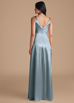 Azazie Hope Bridesmaid Dresses Dusty Blue A-Line with Pockets Metallic Satin Dress image4