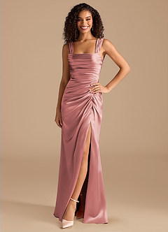 Azazie Jesaphine Bridesmaid Dresses Dusty Rose Sheath Bow Metallic Satin Dress image3