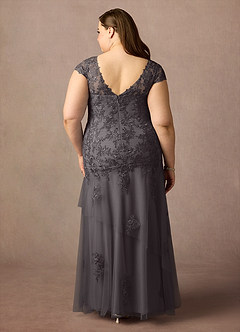 Azazie Romy Mother of the Bride Dresses Steel Grey Mermaid V-Neck Sequins Tulle Dress image8
