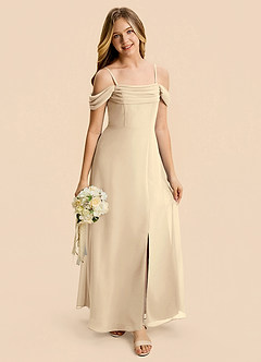 Azazie Lilly Junior Champagne A-Line Pleated Chiffon Dress image7