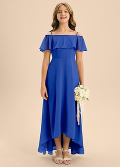 Azazie Maggie Junior Royal Blue A-Line Off the Shoulder Chiffon Dress image1