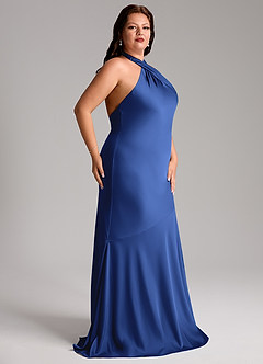 Azazie Lorena Vestidos de damas de honor Vestido de Azul Real de Satén Elástico de Corte Sirena con Plisado image11