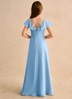 Azazie Nari Girls Formal Flower Girl Dresses Powder Blue A-Line with Sleeves Chiffon Dress image2