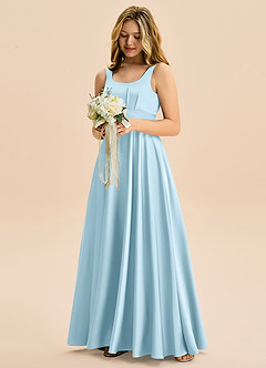 Azazie Gabby Junior Robe Trapèze en Satin extensible Plissée Bleu Ciel image4