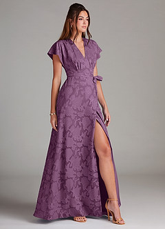 Azazie Ling Bridesmaid Dresses Wisteria A-Line Pleated Floral Burnout Dress image4