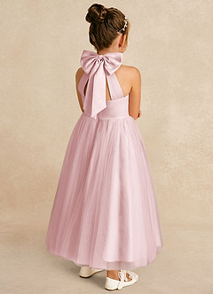 Azazie Bev Flower Girl Dresses Powder Pink A-Line Convertible Tulle Dress image6