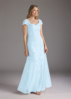 Azazie Marbella Abiti per la Madre della Sposa Abito Sirena in Pizzo con Scollo Queen Anne e Paillettes Azzurro image3
