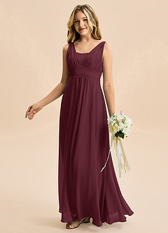 Azazie Odette Junior Vestido de Cabernet de Gasa de Corte en A con Escote de Corazón image1