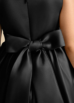 Azazie Peaches Flower Girl Dresses Black A-Line Bow Matte Satin Dress image6