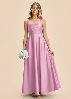 Azazie Azaria Junior A-Linie Plissee Stretch-Satin Kleid Bonbonrosa image1