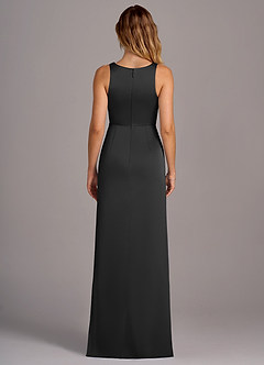 Azazie Wrenlee At-home Try On Dresses Black A-Line Stretch Satin Dress image7