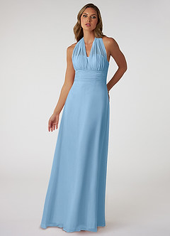 Azazie Fifi Jurken voor bruidsmeisjes Converteerbaar Jurk van Chiffon met A-Lijn Strapless Staal Blauw image2
