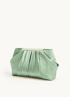front Matching Color Metallic Satin Pleated Clutch