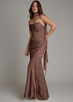Azazie Electra Bridesmaid Dresses Chocolate Jacquard Mermaid Corset Floral Jacquard Dress image11