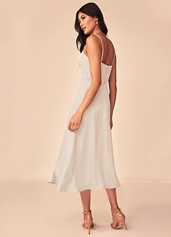 Azazie Dottie Bridesmaid Dresses White Alabaster A-Line Stretch Satin Dress image5