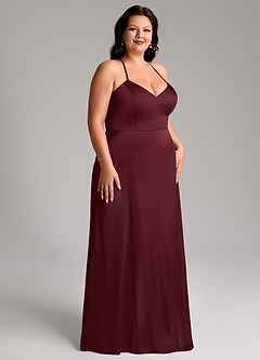Azazie Mei Bridesmaid Dresses Cabernet A-Line V-Neck Stretch Satin Dress image10