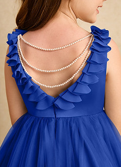 Azazie Lorita Robe Demoiselle D'honneur Fillette Robe Trapèze en Tulle Perlé Bleu Roi image8