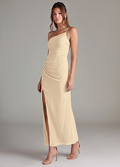 Azazie Eren 신부 들러리 드레스 인어 한쪽 어깨 쉬폰 발목 길이 드레스 image5