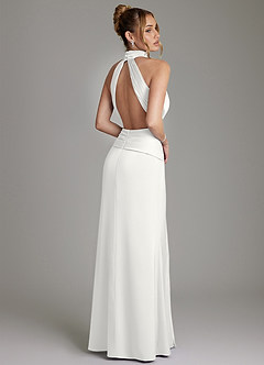 Azazie Gracelynn Vestidos de damas de honor Vestido de Blanco de Satén Elástico de Corte Recto con Plisado image9