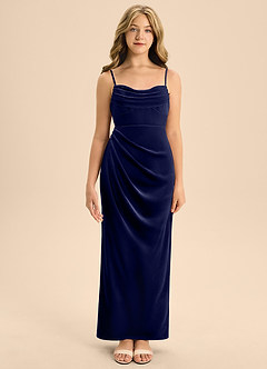 Azazie Mai Junior Dark Navy A-Line Sweetheart Neckline Velvet Dress image5