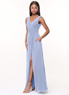 Azazie Karina Bridesmaid Dresses Ice A-Line Pleated Chiffon Dress image3
