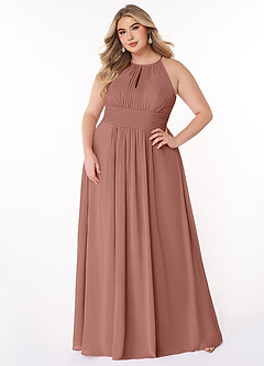 Azazie Bonnie Bridesmaid Dresses Cedar Rose A-Line Keyhole Ruched Chiffon Dress image6