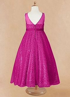 Azazie Siwa Flower Girl Dresses Fuchsia A-Line Beaded Tulle Dress image6