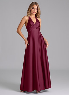 Azazie Tessie Bridesmaid Dresses Mulberry A-Line Pleated Stretch Satin Dress image5