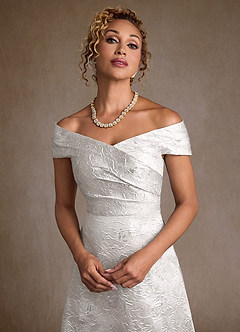 Azazie Lacey vestidos de madre de la novia Vestido de Jacquard De Plata de Jacquard Floral de Corte en A con Vestidos sin tirantes image7