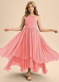 Azazie Elliora Junior Coral A-Line Pleated Chiffon Dress image5