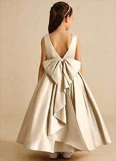 Azazie Cailee Blumenmädchenkleider Ballkleid Plissee Matte Satin Kleid Champagner image1